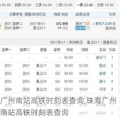 广州南站高铁时刻表查询,珠海广州南站高铁时刻表查询