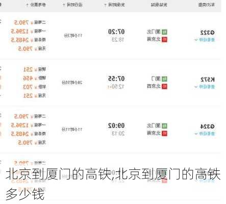 北京到厦门的高铁,北京到厦门的高铁多少钱